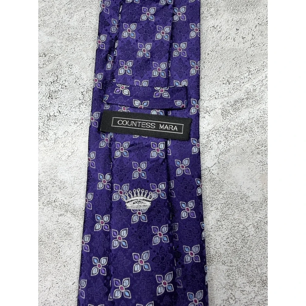 Countess Mara Silk Tie Mens One Size Purple Geometric‎ Made In China Necktie